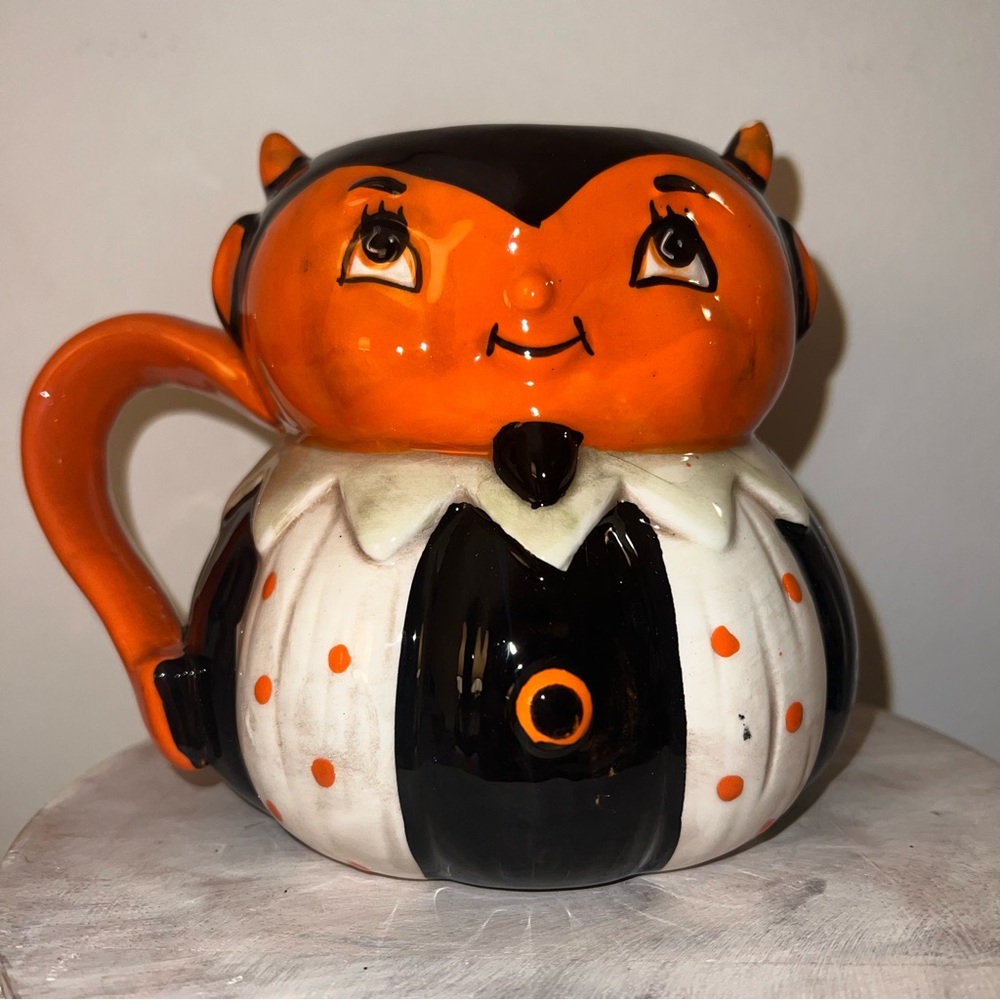 Johanna Parker Orange and Black Ceramic Devil Mug Halloween coffee tea NEW